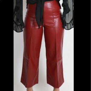 Red leather flare pants